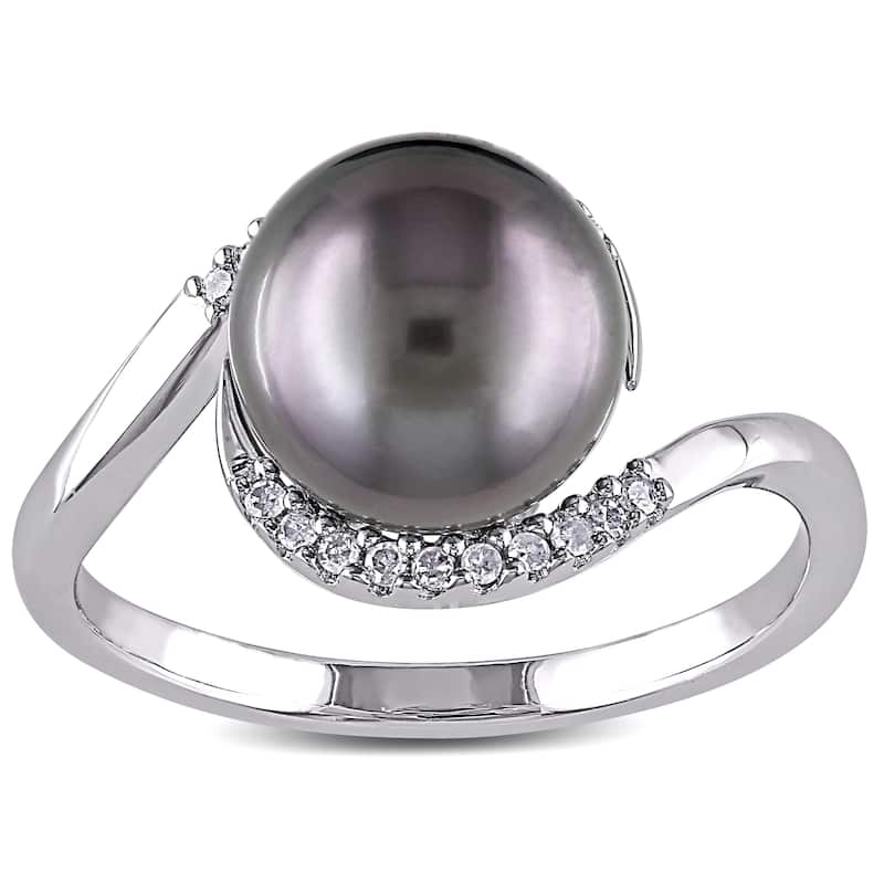 Miadora Silver Tahitian Pearl and 1/10ct TDW Diamond Ring (H-I, I2-I3) - 5