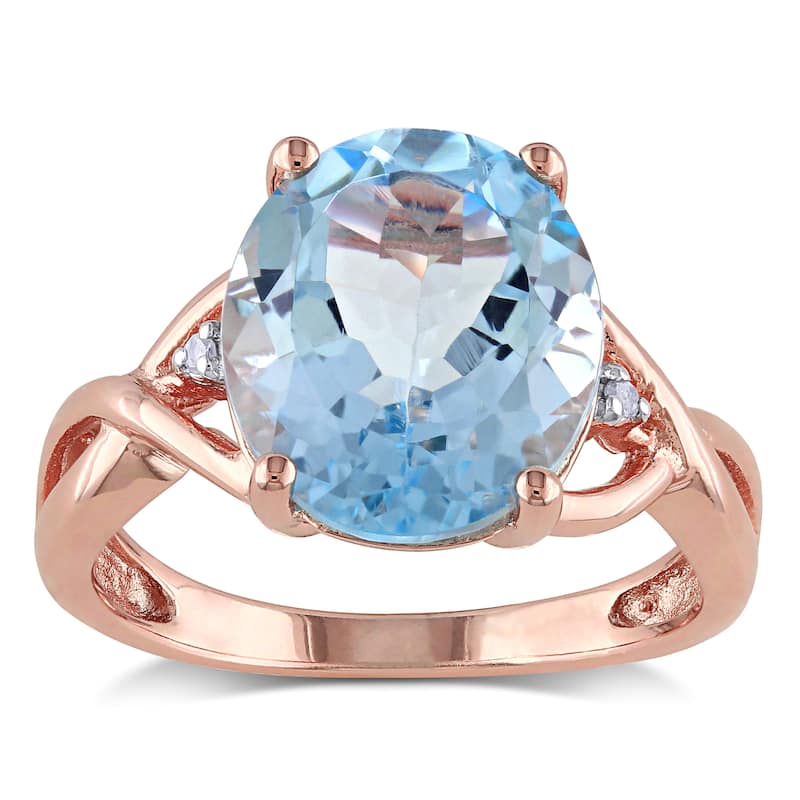 Crossover Oval 5 1/2ct TGW Sky Blue Topaz Diamond Cocktail Ring in Rose Plated Sterling Silver by Miadora - 5