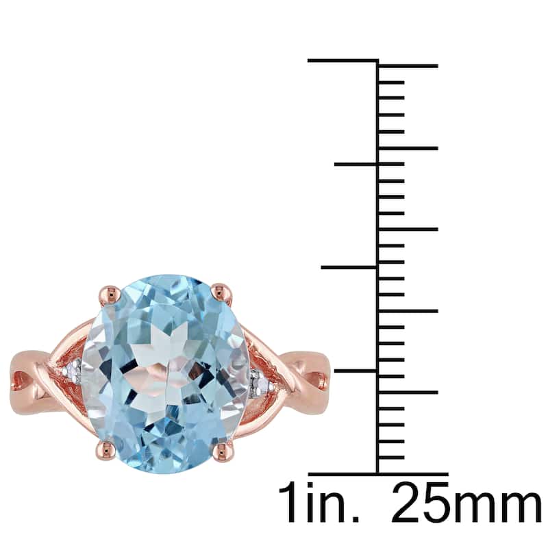 Crossover Oval 5 1/2ct TGW Sky Blue Topaz Diamond Cocktail Ring in Rose Plated Sterling Silver by Miadora