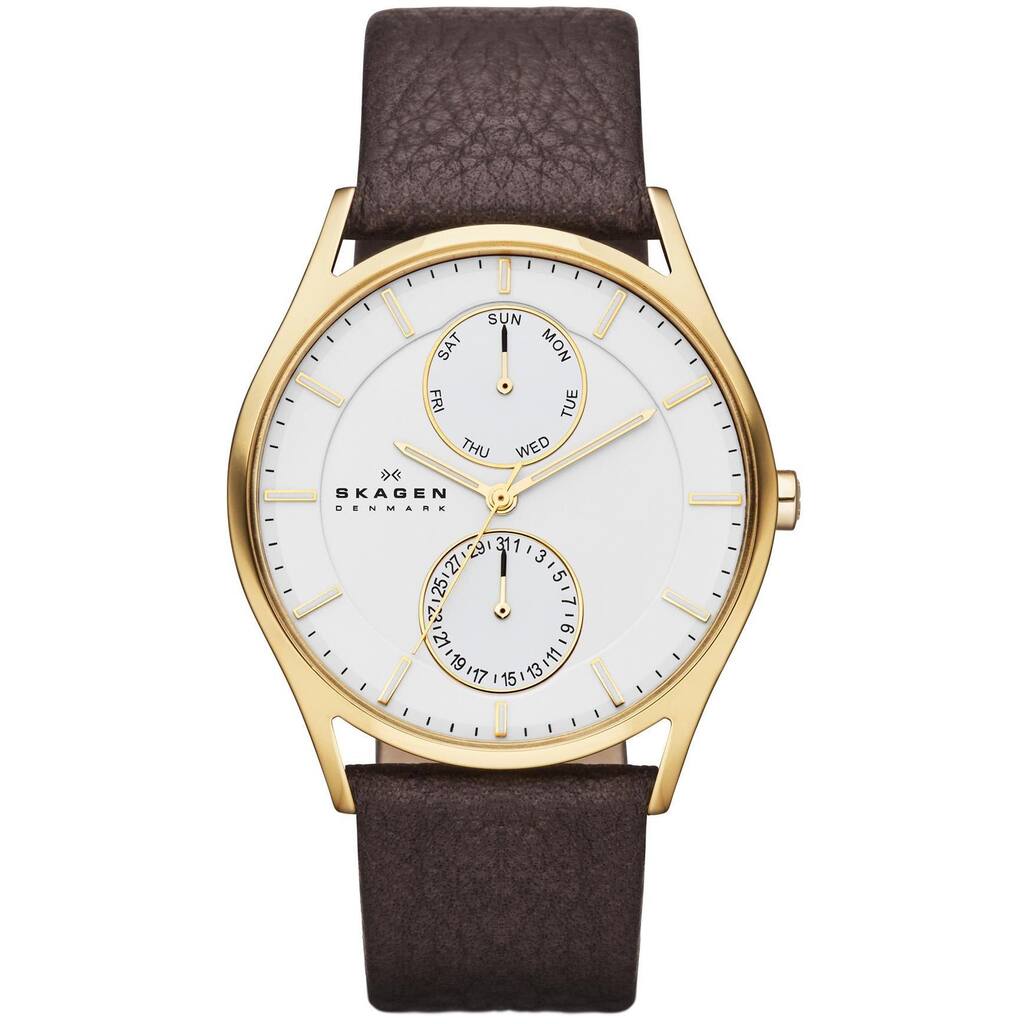 Skagen Men's SKW6066 Holst Multi-Function White Dial Brown Leather Watch
