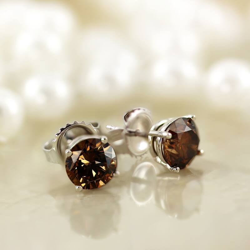 Auriya 14k Gold 1/4 to 2ctw Brown Diamond Stud Earrings (SI1-SI2)