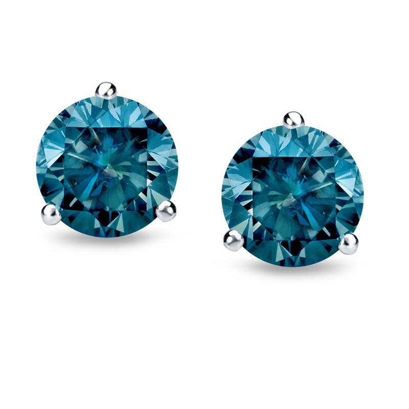 Auriya 14k Gold 1/4 to 2ctw Round Blue Diamond Stud Earrings Martini-set (I1-I2)