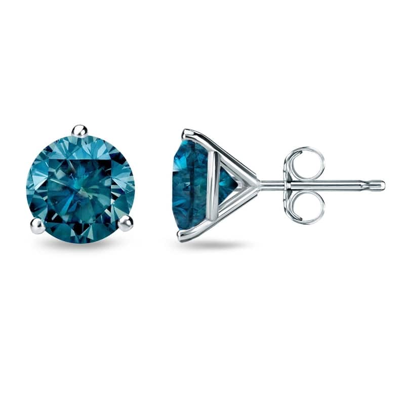 Auriya 14k Gold 1/4 to 2ctw Round Blue Diamond Stud Earrings Martini-set (I1-I2)