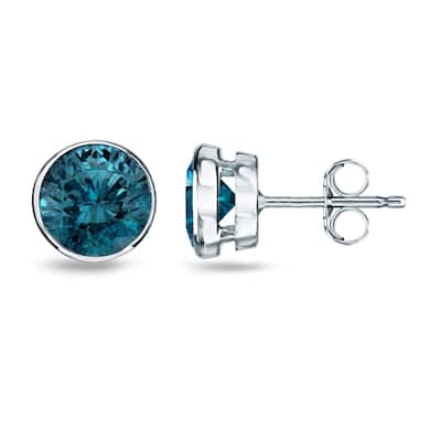 Auriya 14k Gold 1/4 to 2ctw Blue Diamond Stud Earrings Bezel-set (I1-I2)