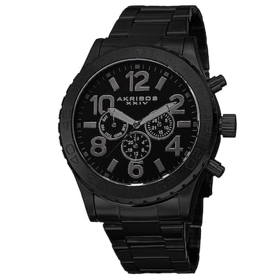 Akribos XXIV Men's Swiss Quartz Multifunction Stainless Steel Black Bracelet Watch With GIFT BOX