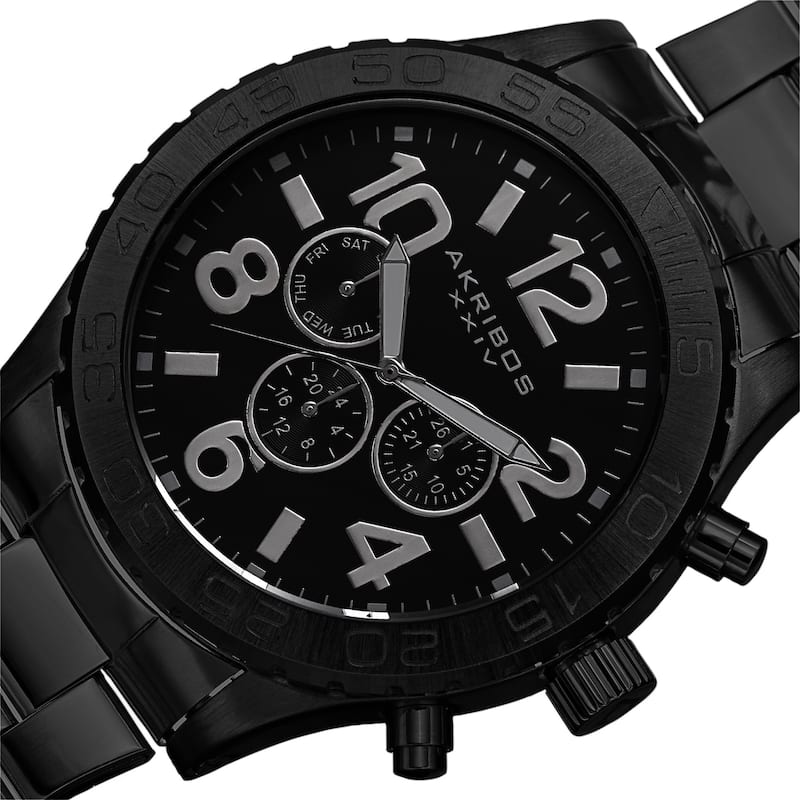 Akribos XXIV Men's Swiss Quartz Multifunction Stainless Steel Black Bracelet Watch With GIFT BOX