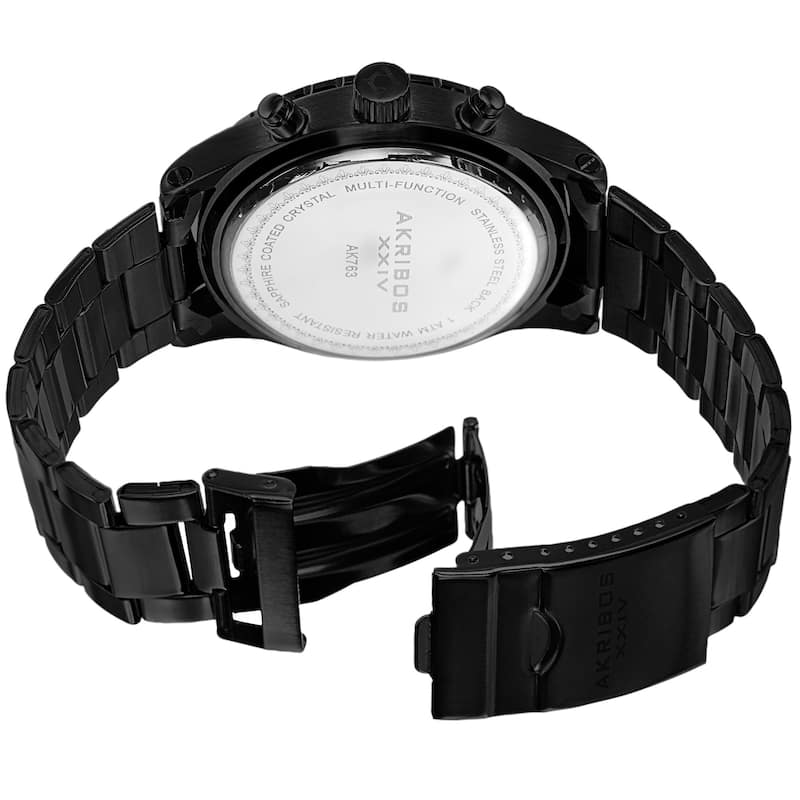 Akribos XXIV Men's Swiss Quartz Multifunction Stainless Steel Black Bracelet Watch With GIFT BOX
