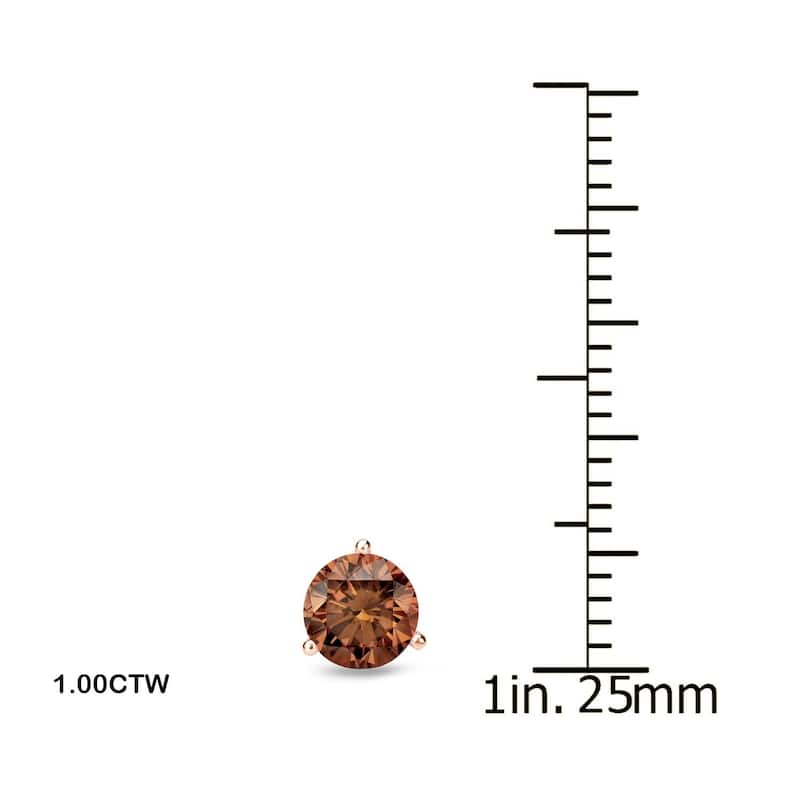 Auriya 14k Rose Gold 1/4 to 2ctw Brown Diamond Stud Earrings Martini-set (SI1-SI2) - 1ctw