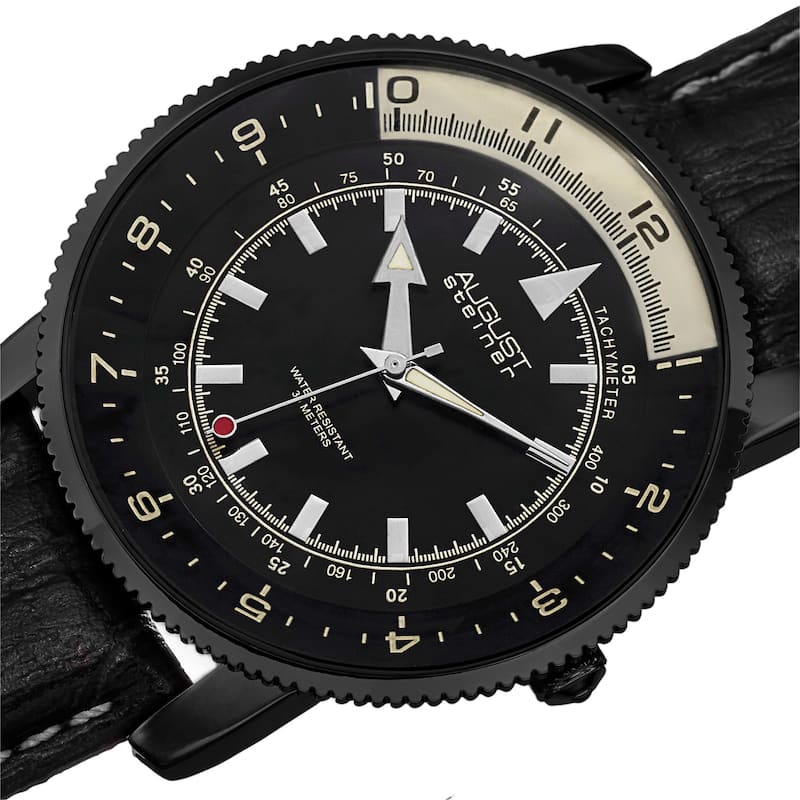 August Steiner Men's Swiss Quartz Tachymeter Leather Strap Watch