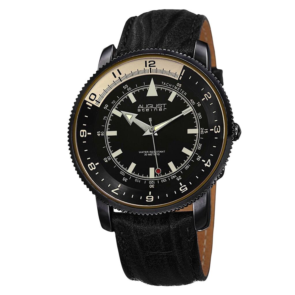 August Steiner Men's Swiss Quartz Tachymeter Leather Strap Watch