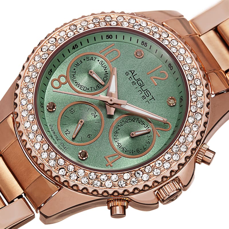 August Steiner Women's Swiss Quartz Diamond Green Bracelet Watch