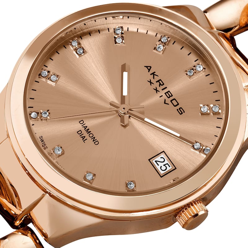 Akribos XXIV Women's Swiss Quartz Diamond Twist Chain Rose-Tone Bracelet Watch