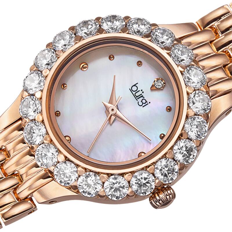 Burgi Women's Swiss Quartz Crystal-Accented Rose-Tone Bracelet Watch