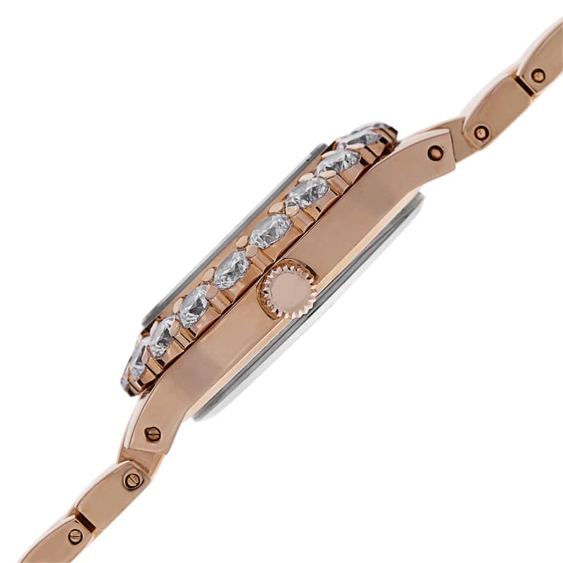 Burgi Women's Swiss Quartz Crystal-Accented Rose-Tone Bracelet Watch