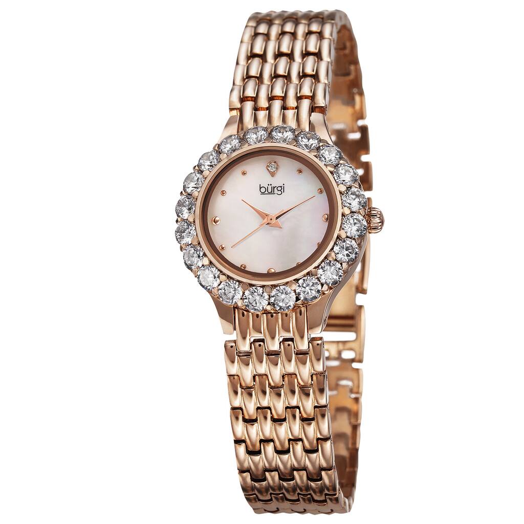 Burgi Women's Swiss Quartz Crystal-Accented Rose-Tone Bracelet Watch