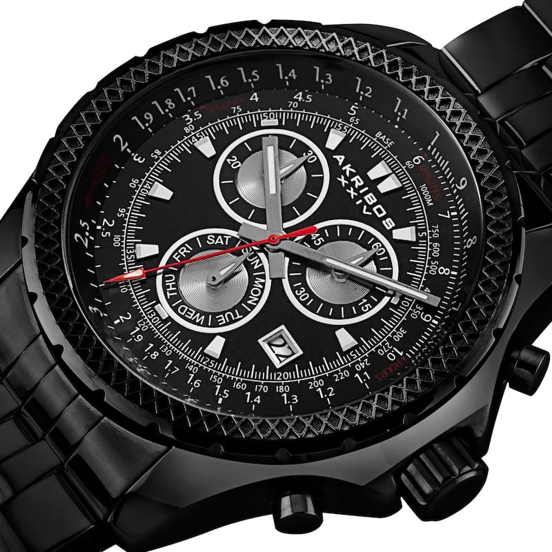 Akribos XXIV Men's Large Swiss Quartz Chronograph Stainless Steel Bracelet Watch