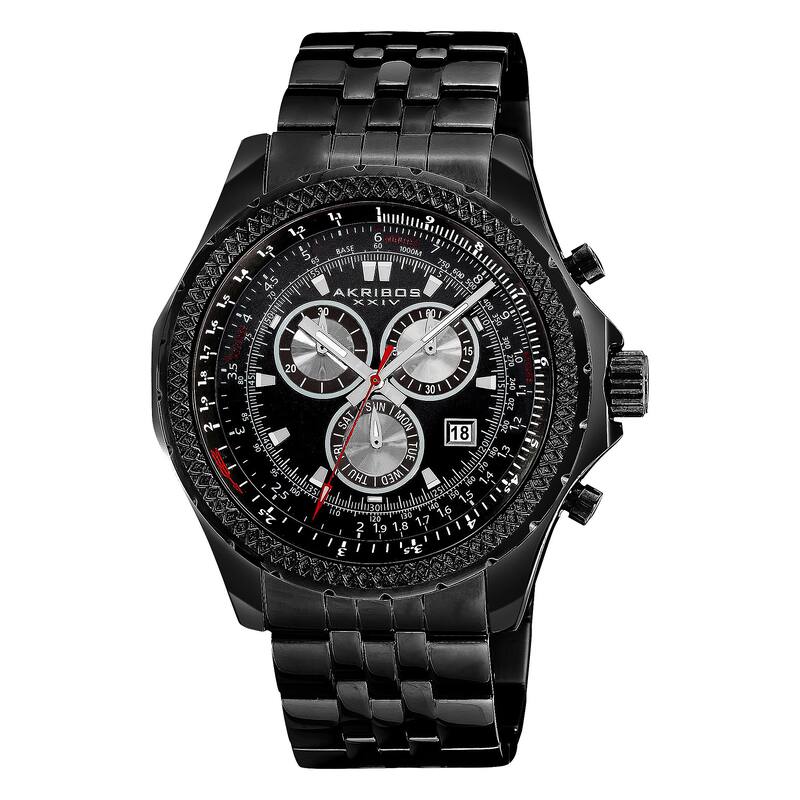 Akribos XXIV Men's Large Swiss Quartz Chronograph Stainless Steel Bracelet Watch