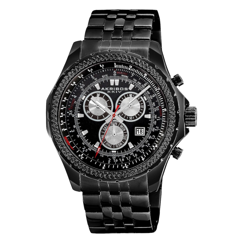 Akribos XXIV Men's Large Swiss Quartz Chronograph Stainless Steel Bracelet Watch