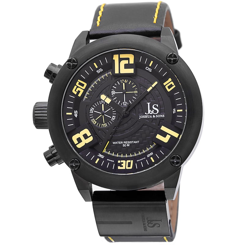 Joshua & Sons Men's Multifunction Double-Layered Dial Leather Strap Watch