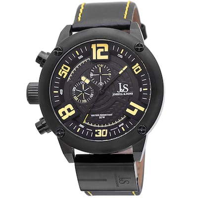 Joshua & Sons Men's Multifunction Double-Layered Dial Leather Strap Watch