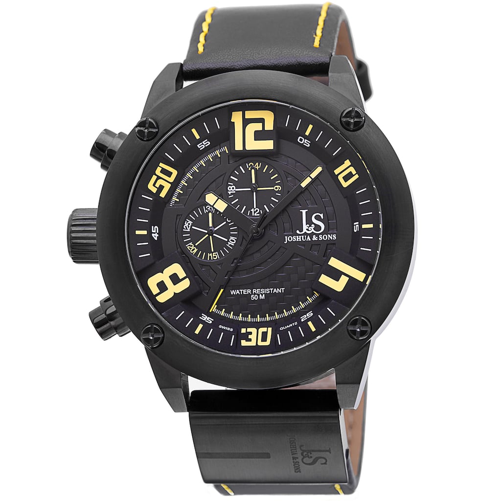 Joshua & Sons Men's Multifunction Double-Layered Dial Leather Strap Watch