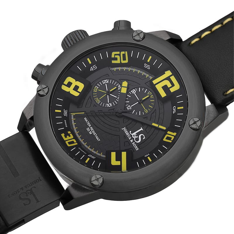 Joshua & Sons Men's Multifunction Double-Layered Dial Leather Strap Watch