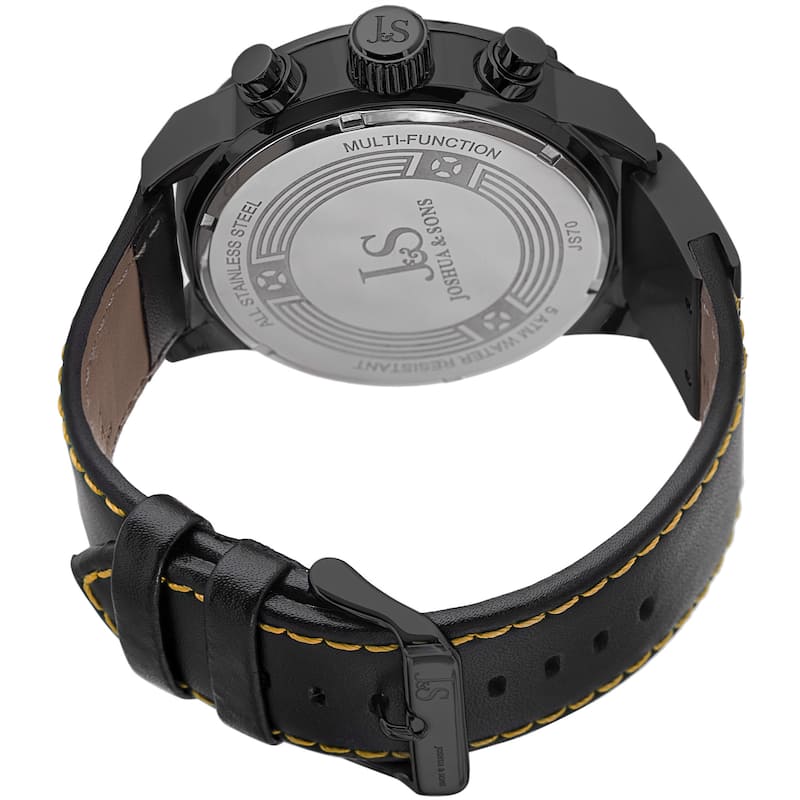 Joshua & Sons Men's Multifunction Double-Layered Dial Leather Strap Watch