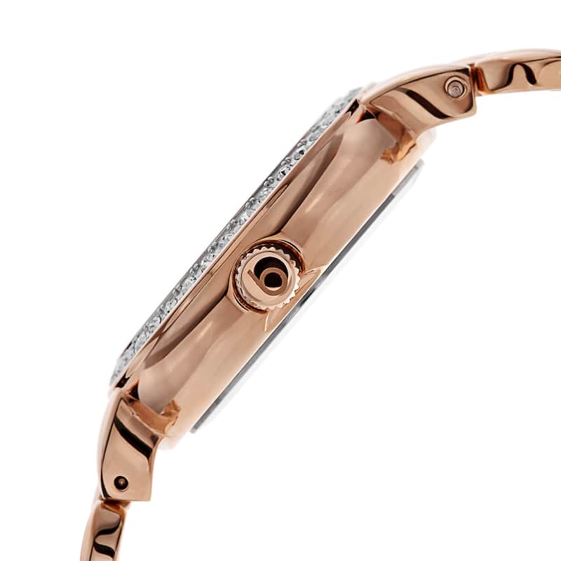 Burgi Women's Swiss Quartz Diamond Stainless Steel Rose-Tone Bracelet Watch