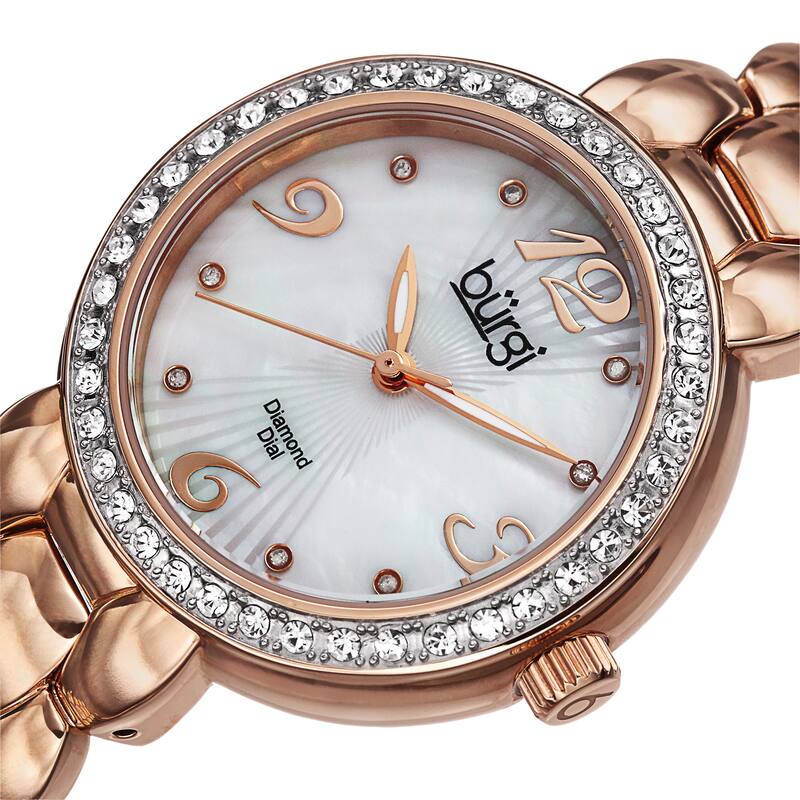 Burgi Women's Swiss Quartz Diamond Stainless Steel Rose-Tone Bracelet Watch