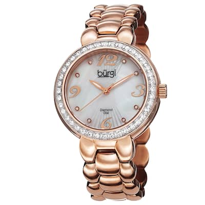 Burgi Women's Swiss Quartz Diamond Stainless Steel Rose-Tone Bracelet Watch