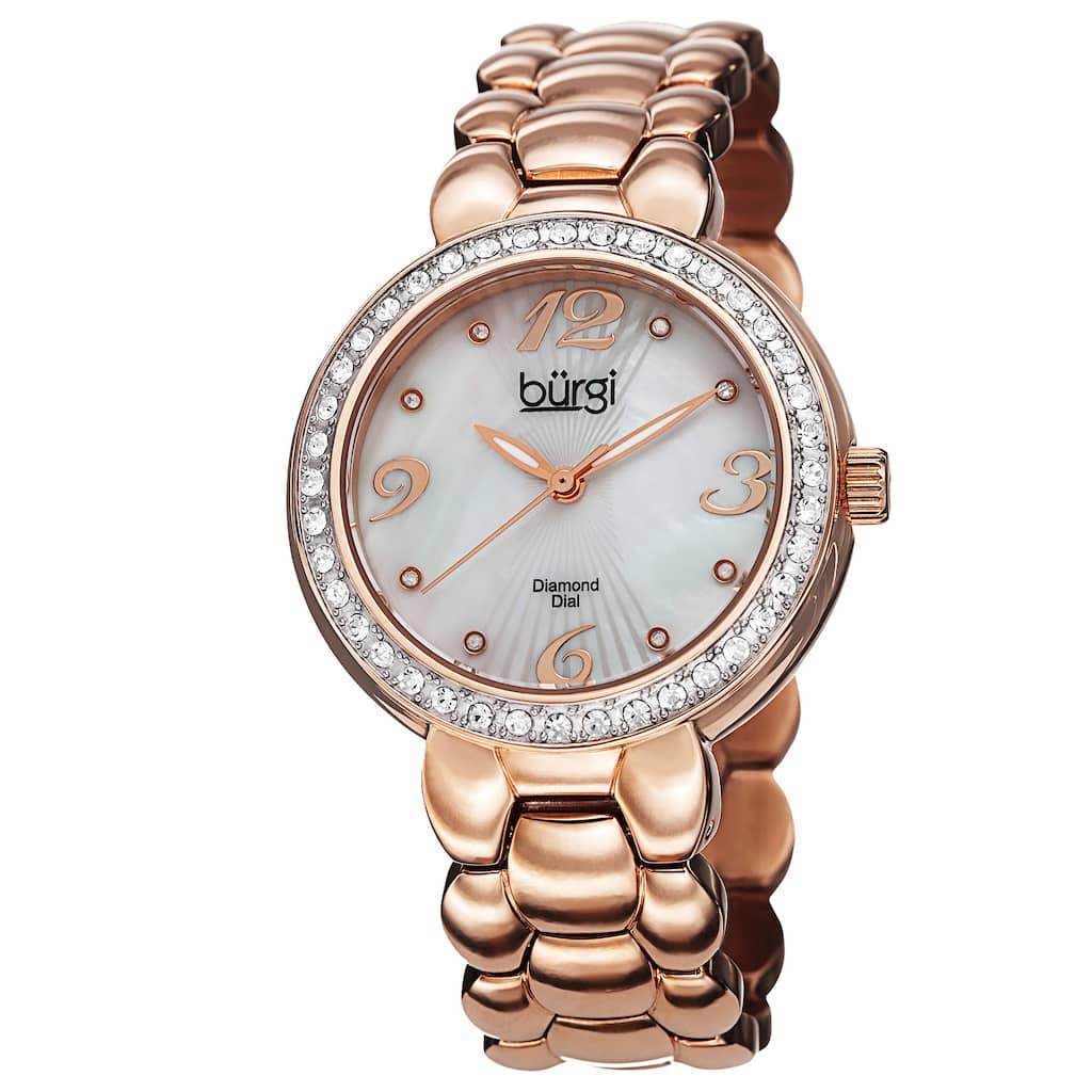 Burgi Women's Swiss Quartz Diamond Stainless Steel Rose-Tone Bracelet Watch