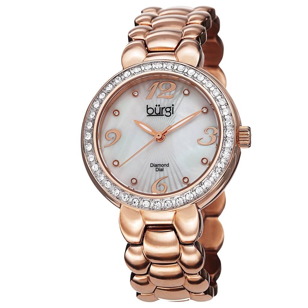Burgi Women's Swiss Quartz Diamond Stainless Steel Rose-Tone Bracelet Watch