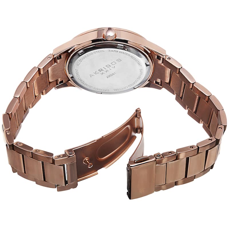 Akribos XXIV Women's Crystal Bezel Stainless Steel Rose-Tone Bracelet Watch