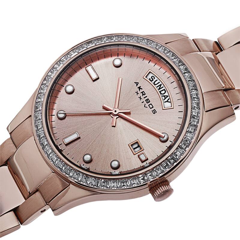 Akribos XXIV Women's Crystal Bezel Stainless Steel Rose-Tone Bracelet Watch
