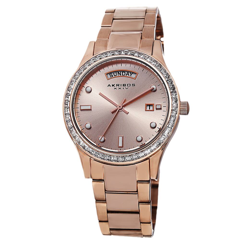 Akribos XXIV Women's Crystal Bezel Stainless Steel Rose-Tone Bracelet Watch