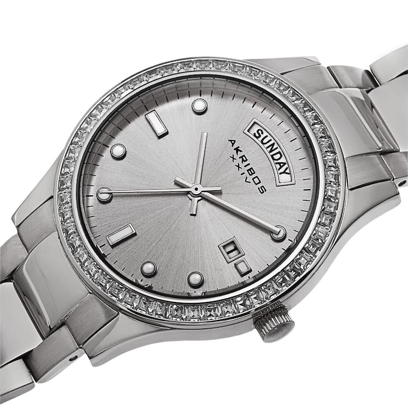 Akribos XXIV Women's Crystal Bezel Stainless Steel Silver-Tone Bracelet Watch
