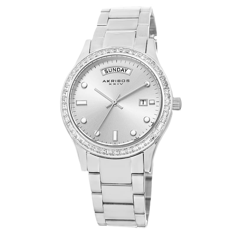 Akribos XXIV Women's Crystal Bezel Stainless Steel Silver-Tone Bracelet Watch