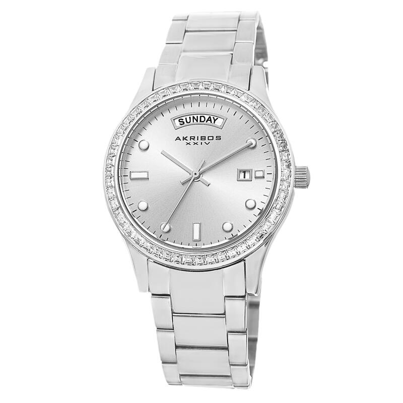 Akribos XXIV Women's Crystal Bezel Stainless Steel Silver-Tone Bracelet Watch