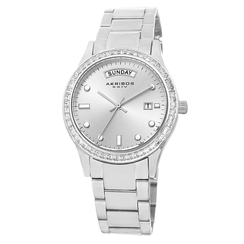 Akribos XXIV Women's Crystal Bezel Stainless Steel Silver-Tone Bracelet Watch