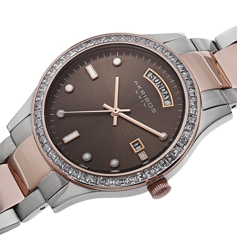 Akribos XXIV Women's Crystal Bezel Stainless Steel Two-Tone Bracelet Watch
