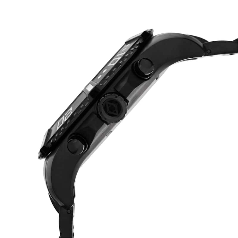 Akribos XXIV Men's Quartz Stainless Steel Multifunction Dual-Time Black Bracelet Watch