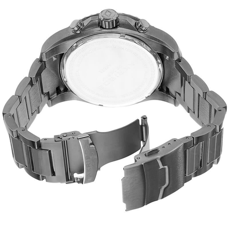 Akribos XXIV Men's Quartz Stainless Steel Multifunction Dual-Time Black Bracelet Watch