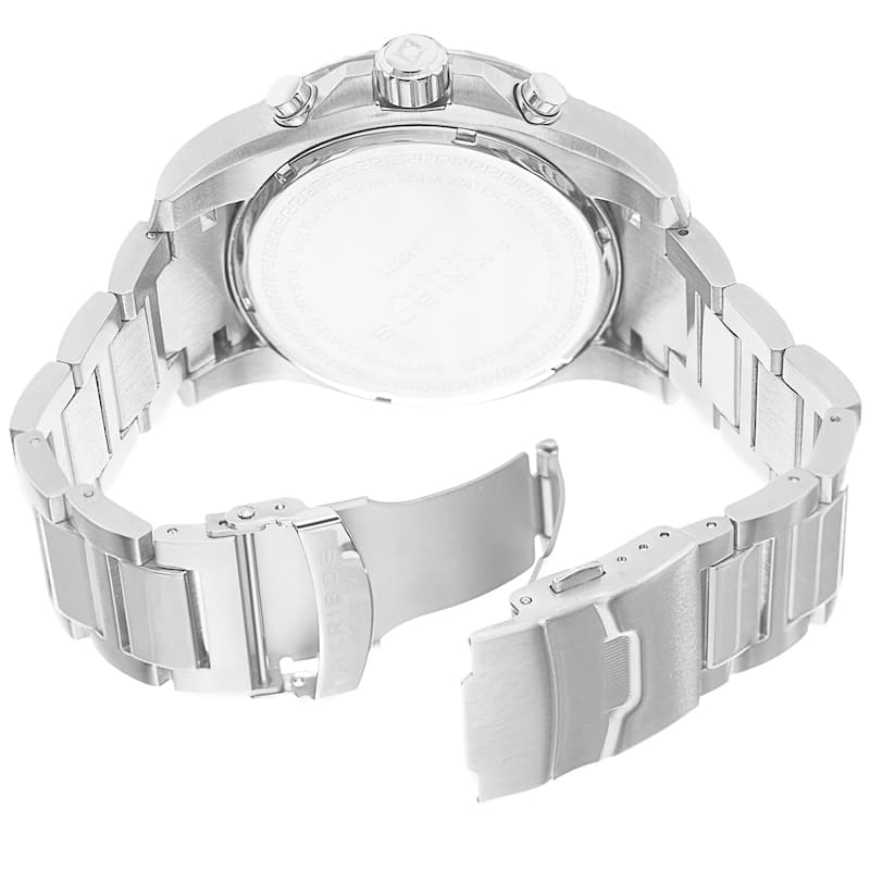 Akribos XXIV Men's Quartz Stainless Steel Multifunction Dual-Time Silver-Tone Bracelet Watch