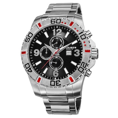Akribos XXIV Men's Quartz Stainless Steel Multifunction Dual-Time Silver-Tone Bracelet Watch