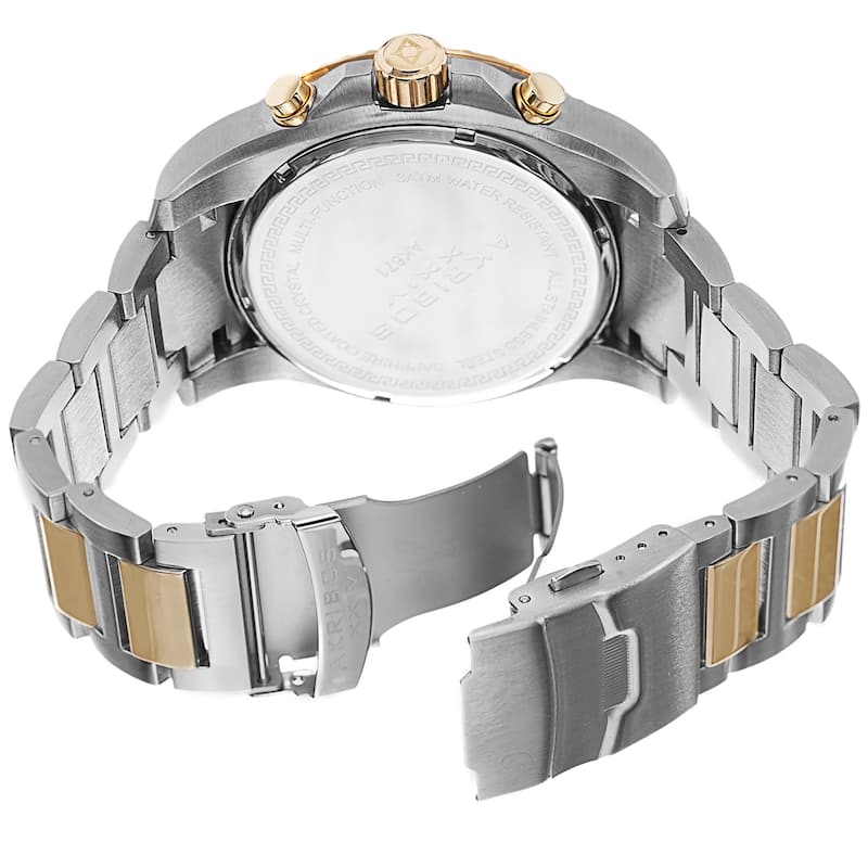 Akribos XXIV Men's Quartz Stainless Steel Multifunction Dual-Time Two-Tone Bracelet Watch