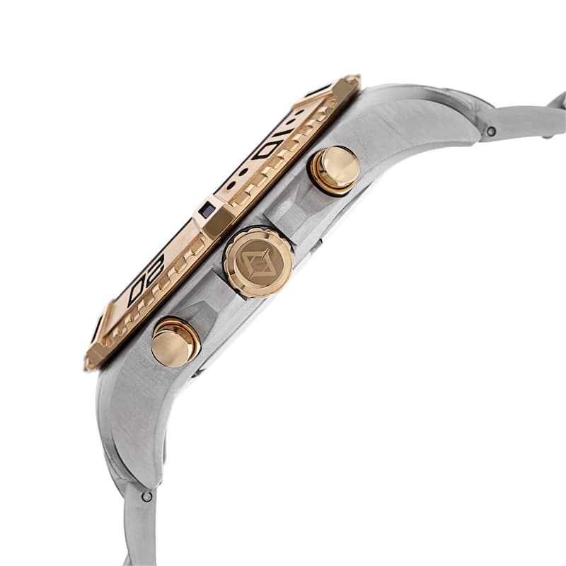 Akribos XXIV Men's Quartz Stainless Steel Multifunction Dual-Time Two-Tone Bracelet Watch