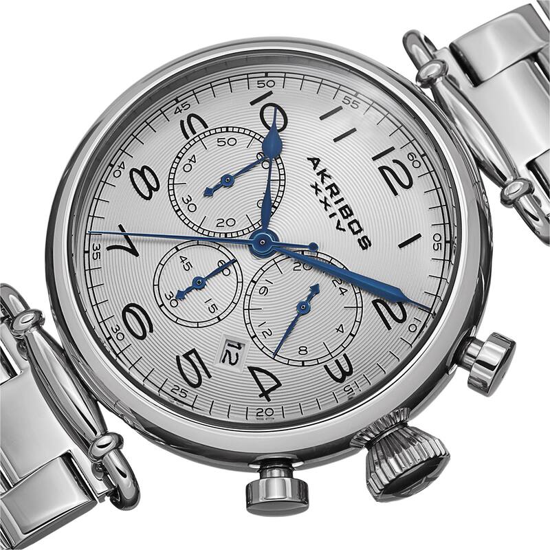 Akribos XXIV Men's Quartz Chronograph Stainless Steel Silver-Tone Bracelet Watch
