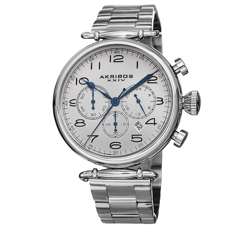 Akribos XXIV Men's Quartz Chronograph Stainless Steel Silver-Tone Bracelet Watch
