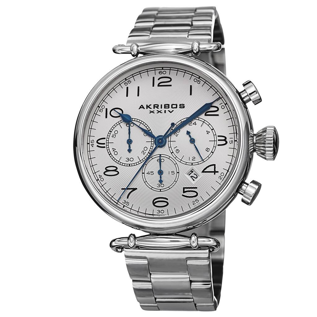 Akribos XXIV Men's Quartz Chronograph Stainless Steel Silver-Tone Bracelet Watch