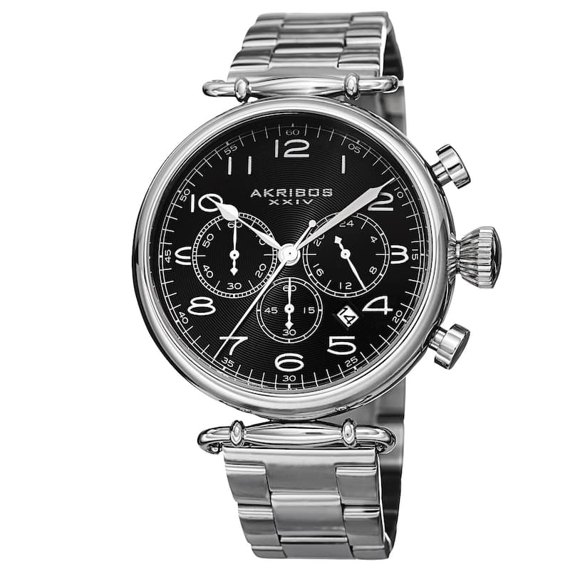 Akribos XXIV Men's Quartz Chronograph Stainless Steel Silver-Tone Bracelet Watch